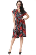 Women Stylish Printed Pattern Easy V-Neck Slim Fit Waist Summer Knee Length Fashionable Dress