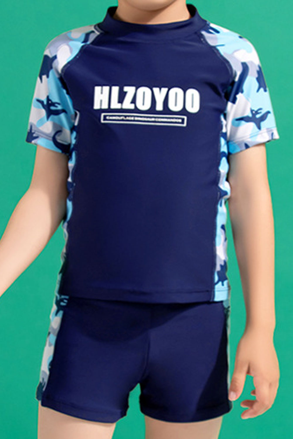 Kids Boys Two-Piece Superb Printed Pattern Relaxed Fit Round Neck Summer Short Sleeve Pool Swimwear