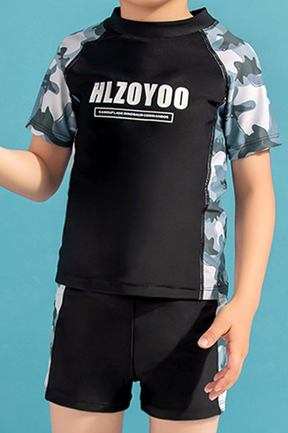 Kids Boys Two-Piece Superb Printed Pattern Relaxed Fit Round Neck Summer Short Sleeve Pool Swimwear