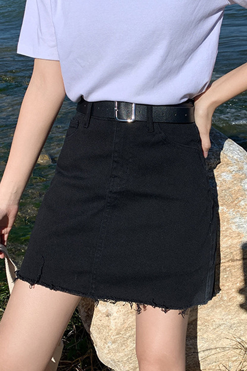Women Relaxable High Waist Superb Solid Colored Summer A-Line Casual Denim Short Skirt