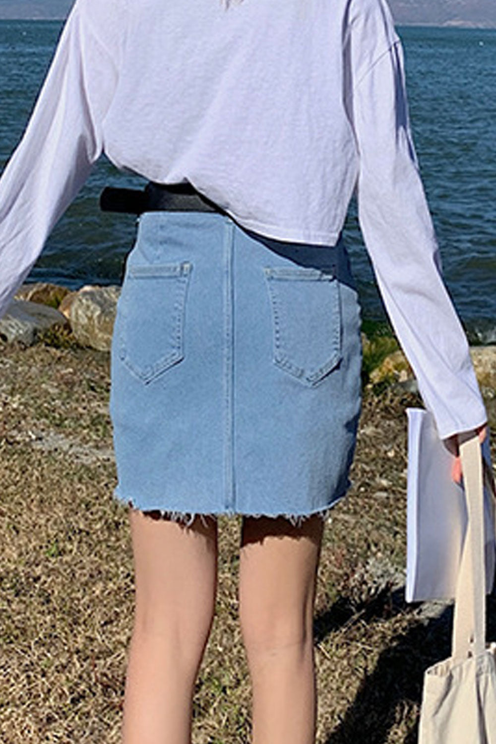 Women Relaxable High Waist Superb Solid Colored Summer A-Line Casual Denim Short Skirt