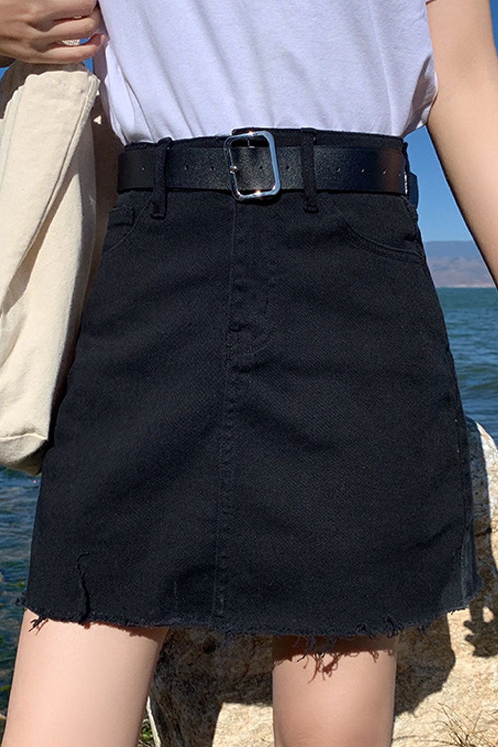 Women Relaxable High Waist Superb Solid Colored Summer A-Line Casual Denim Short Skirt