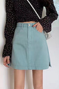 Women Stylish Denim Easy Button Closure High Waist Pockets Styled Comfy Short Skirt