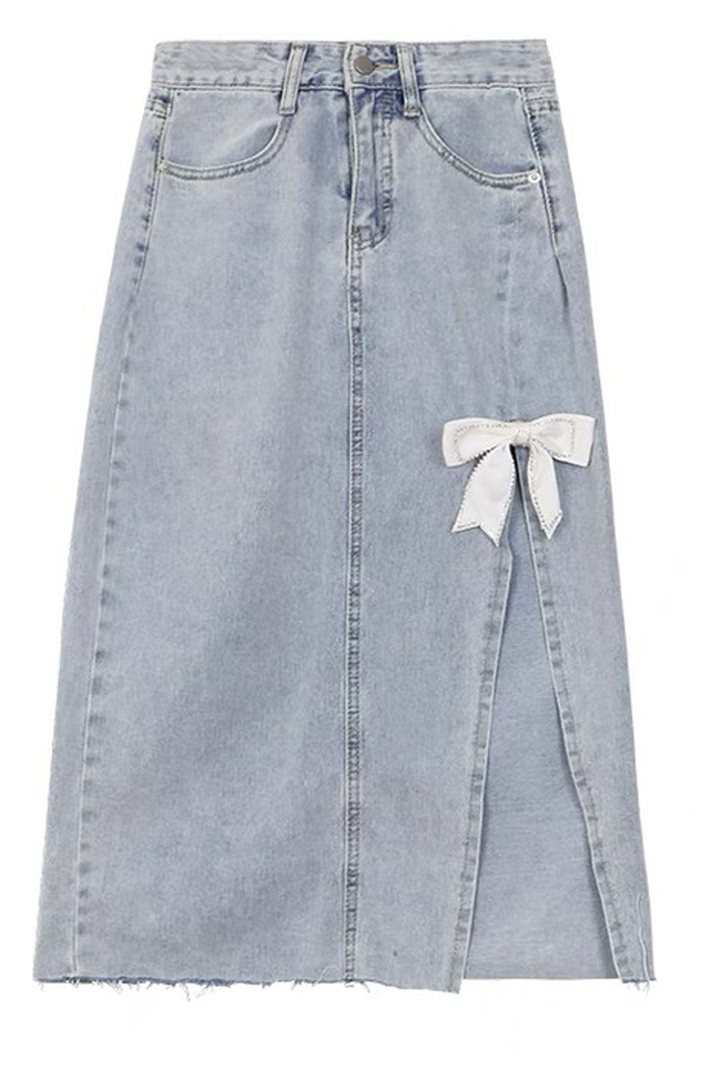 Women A-Line Restful & Comfortable Slit Styled High Waist Mid-Length Short Denim Skirt