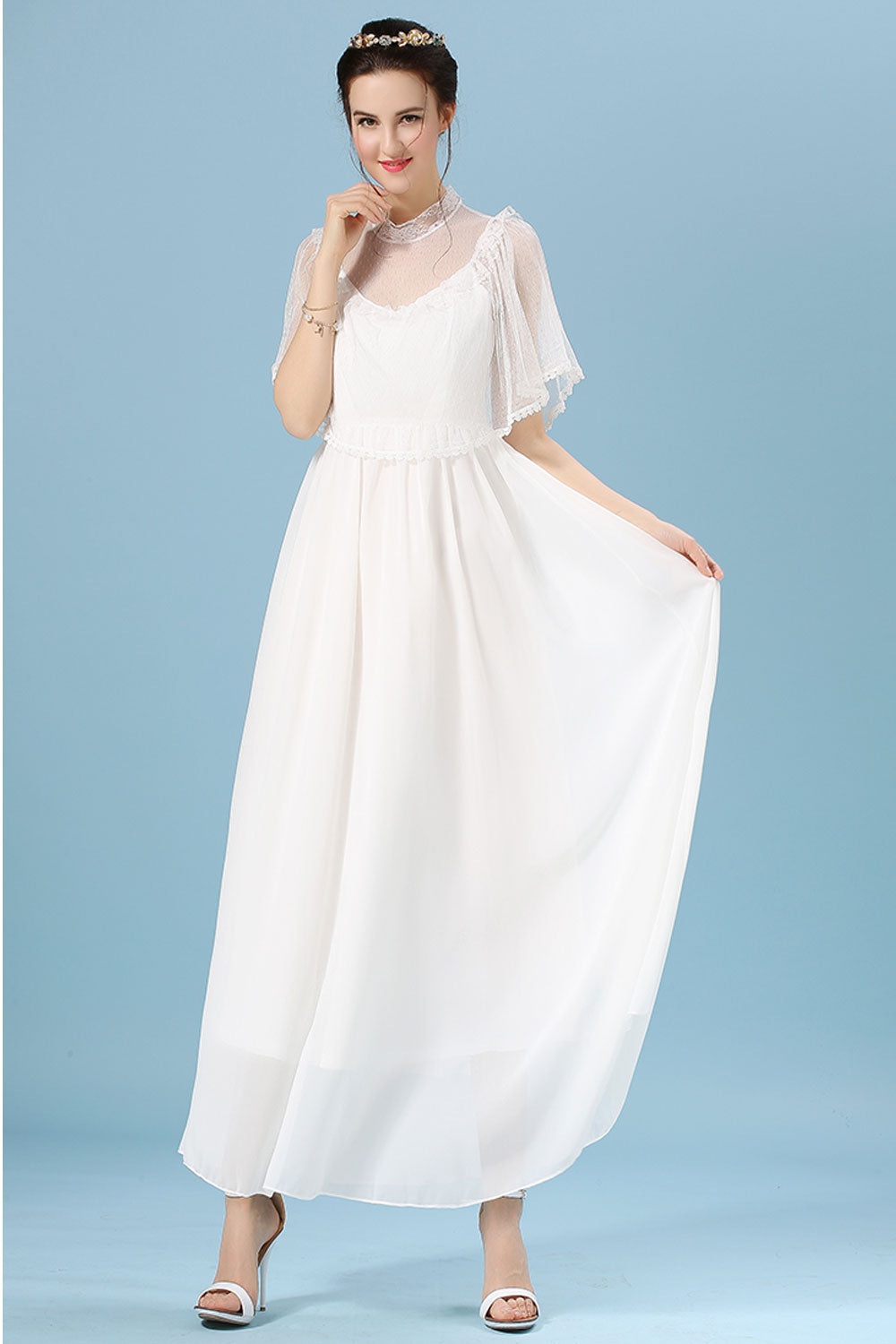 Women's Fairy Brides Long Thin Dress White