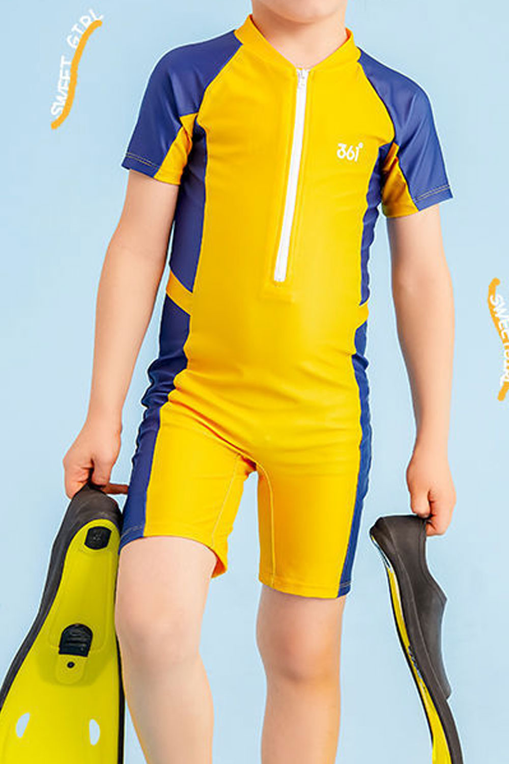 Kids Boys Trendy Solid Colored Zipper Styled Thin Short Sleeve Summer Slim Fit Pool Swimwear