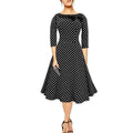 Women Round Neck Bow Polka Dot Halter Dress