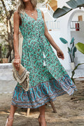 Women Slit Styled Mid-Length Summer Sleeveless V-Neck Tremendous Floral Pattern Party Dress