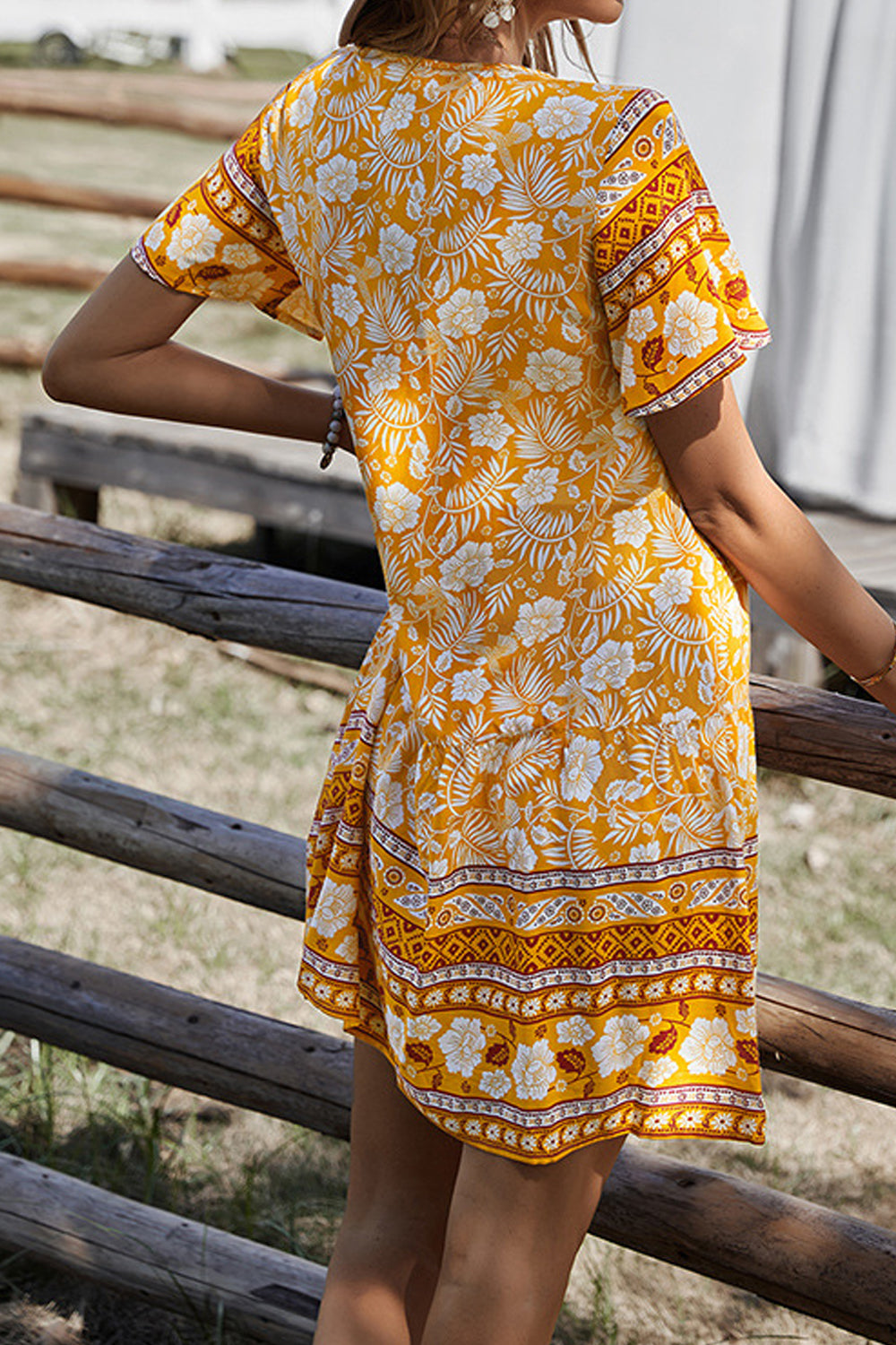 Women Restful V-Neck Short Sleeve Awesome Printed Pattern Above Knee Summer Fashion Weekend Dress