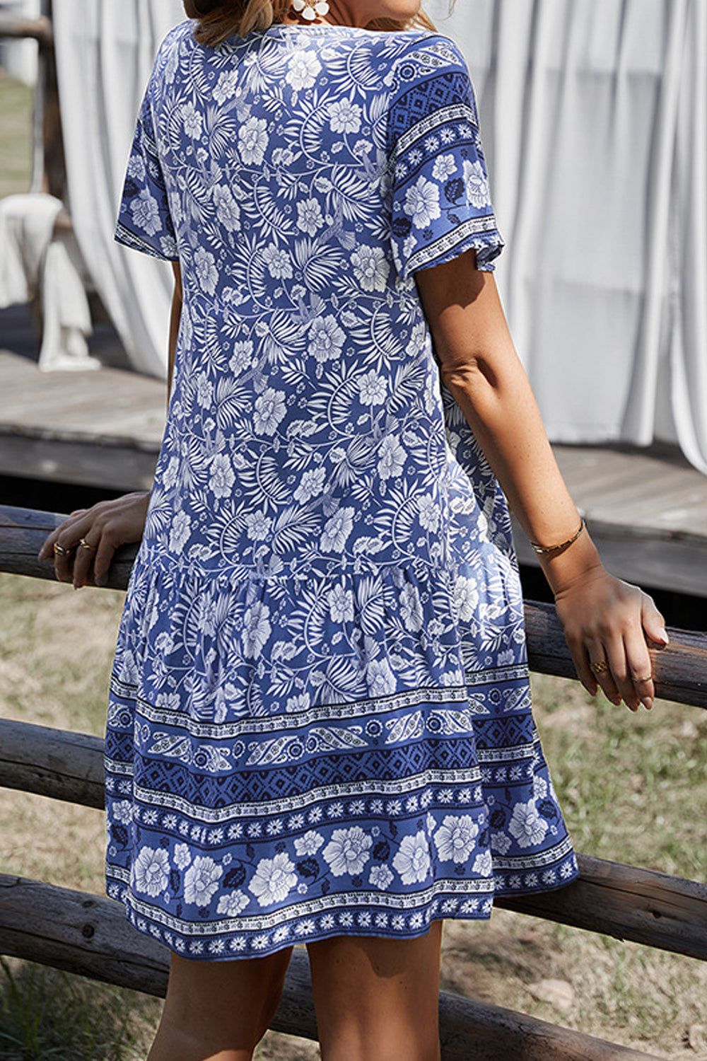 Women Restful V-Neck Short Sleeve Awesome Printed Pattern Above Knee Summer Fashion Weekend Dress
