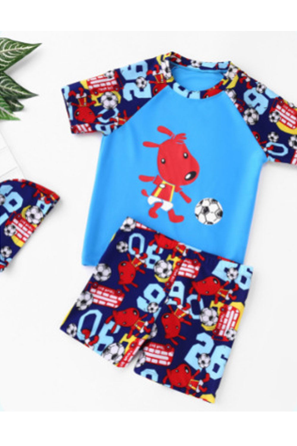 Kids Boys Three-Piece Elegent Cartoon Pattern Round Neck Restful Waist Summer Comfortable Pool Swimwear