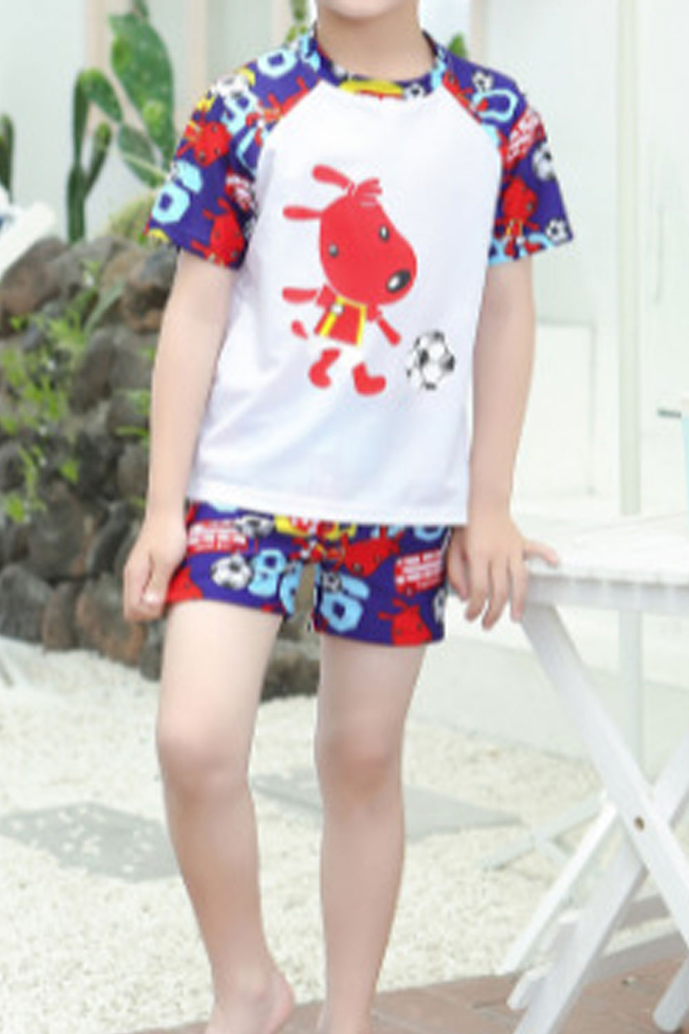 Kids Boys Three-Piece Elegent Cartoon Pattern Round Neck Restful Waist Summer Comfortable Pool Swimwear