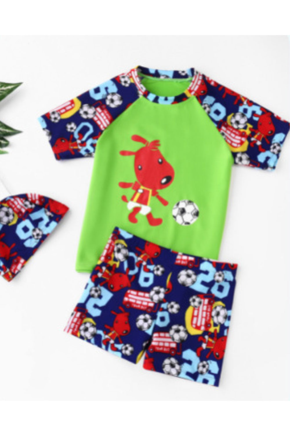 Kids Boys Three-Piece Elegent Cartoon Pattern Round Neck Restful Waist Summer Comfortable Pool Swimwear