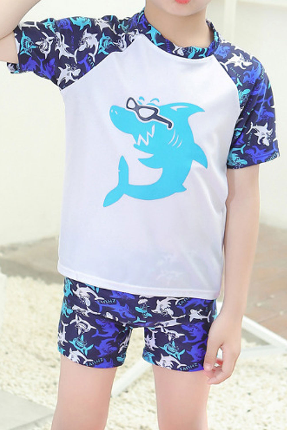 Kids Boys Relaxed Fit & Reliable Superb Cartoon Pattern Round Neck Summer Three-Piece Pool Swimwear