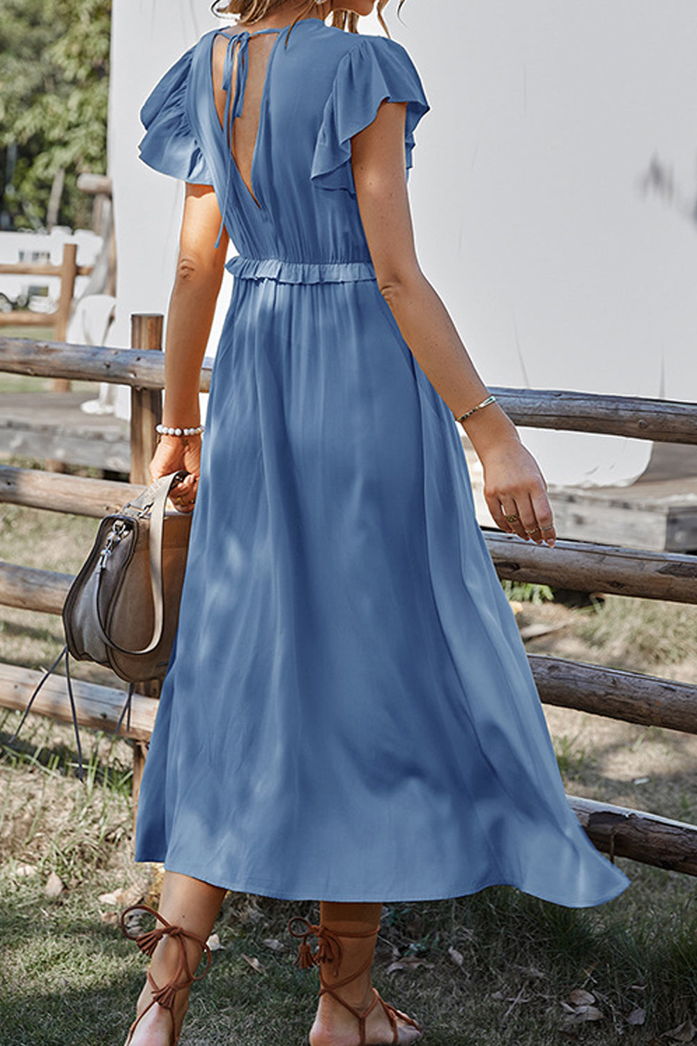 Women Fabulous Solid Colored Fashion Cap Sleeve V-Neck Summer Mid-Length Party Dress