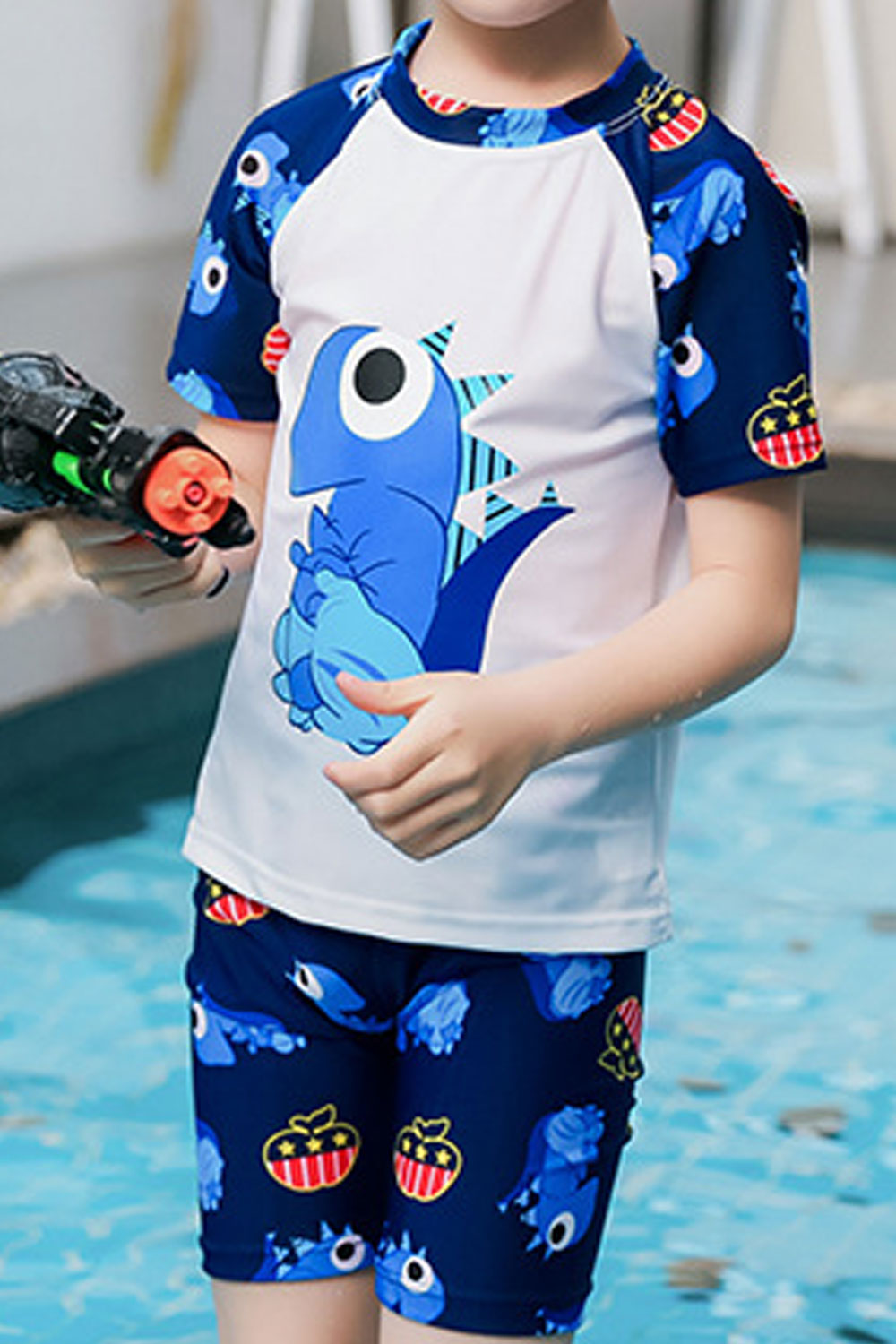 Kids Boys Comfortable Elasticated Mid-Waist Fantastic Cartoon Pattern Two-Piece Pool Swimwear