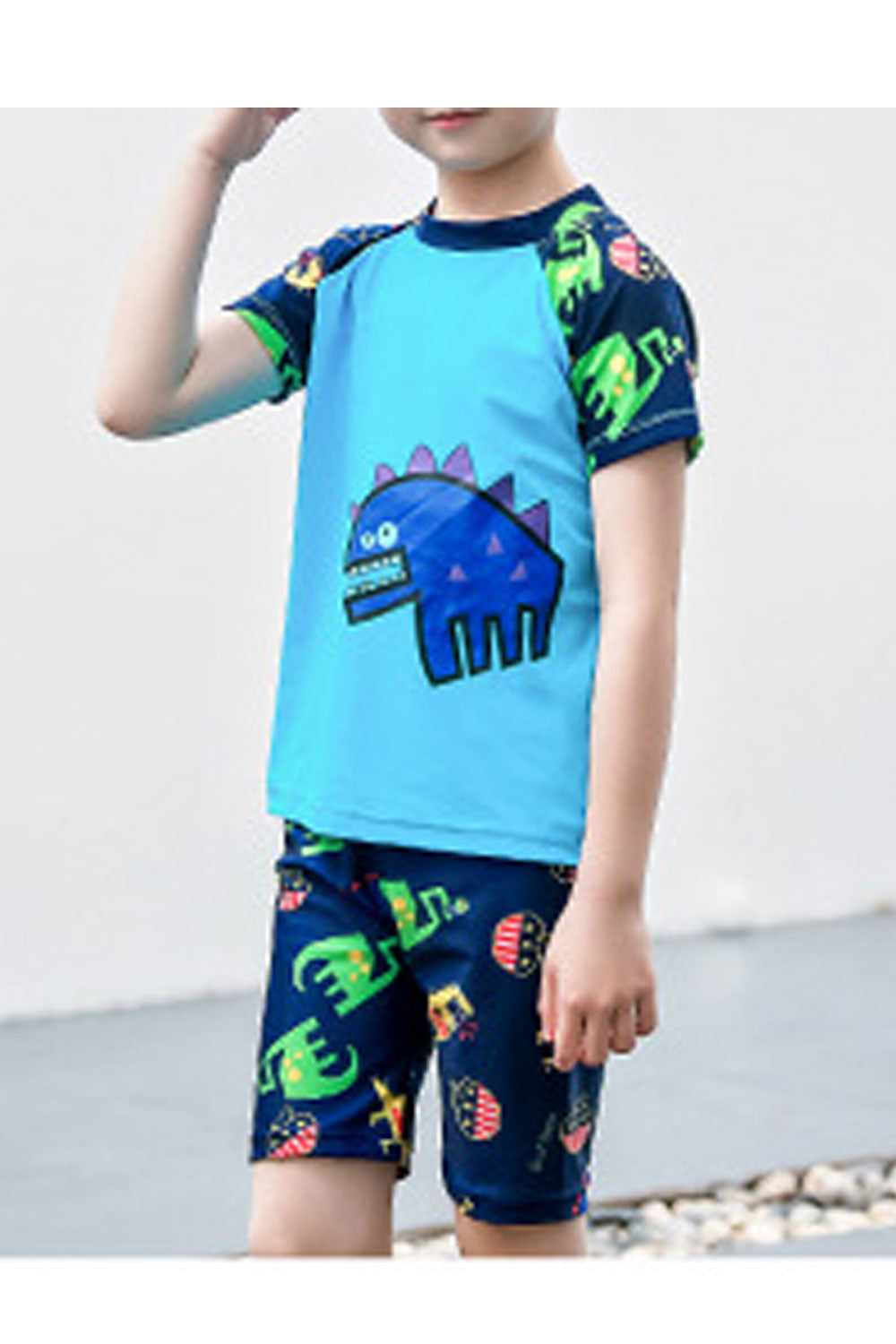 Kids Boys Comfortable Elasticated Mid-Waist Fantastic Cartoon Pattern Two-Piece Pool Swimwear