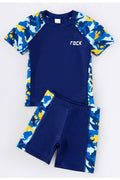 Kids Boys Alluring Camouflage Pattern Easy Round Neck & Short Sleeve Summer Two-Piece Pool Swimwear