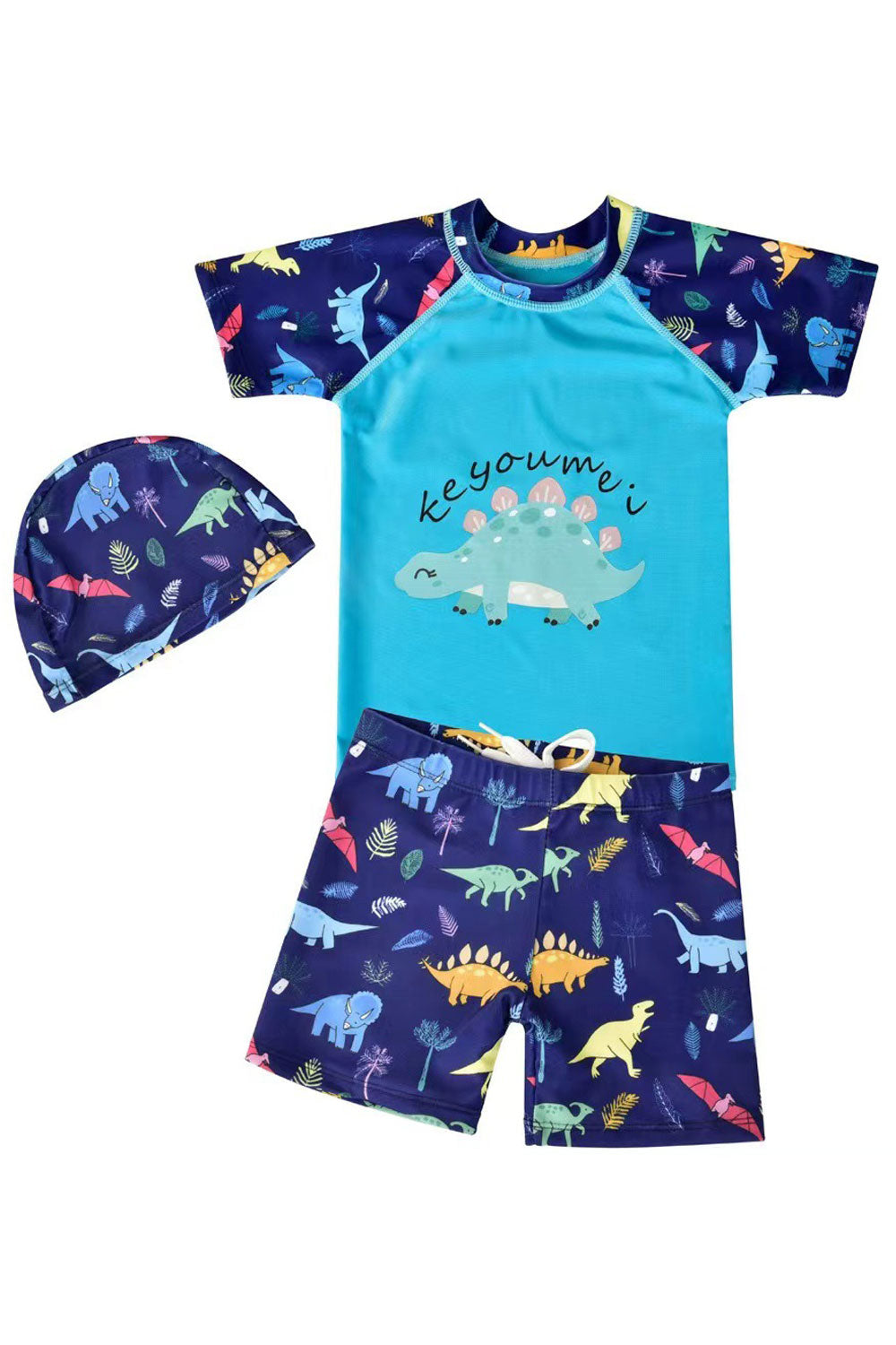 Kids Boys Superb Convinient Elasticated Mid-Waist Awesome Cartoon Pattern Three-Piece Pool Swimwear