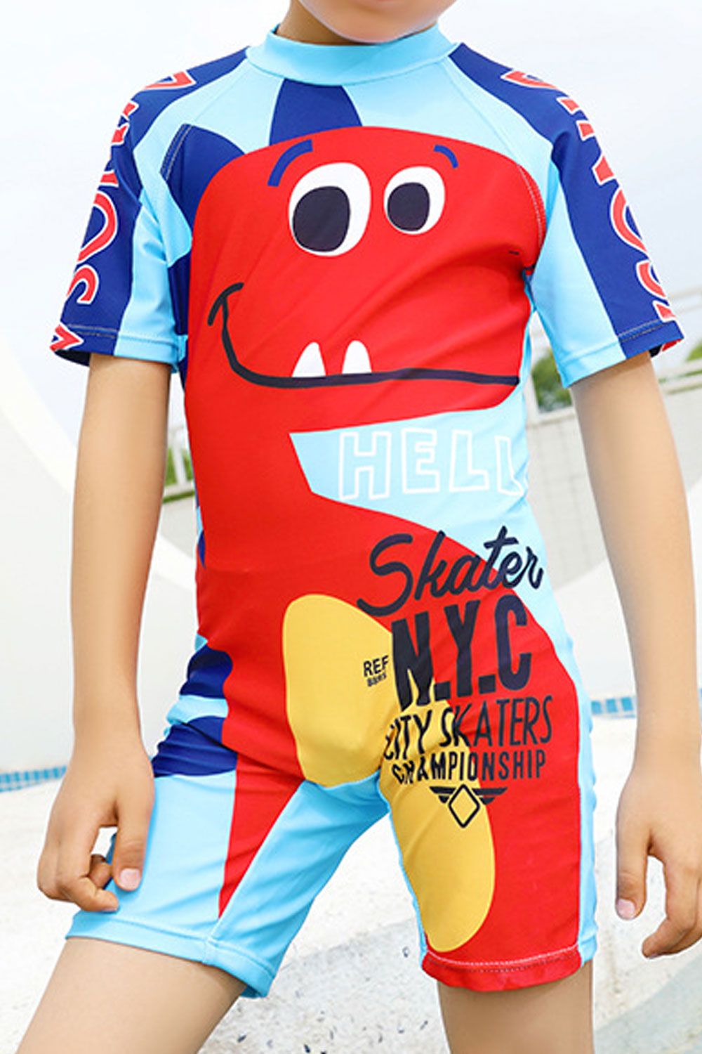 Kids Boys One-Piece Thin Short Sleeve Splendid Cartoon Pattern Easy Round Neck Pool Swimwear