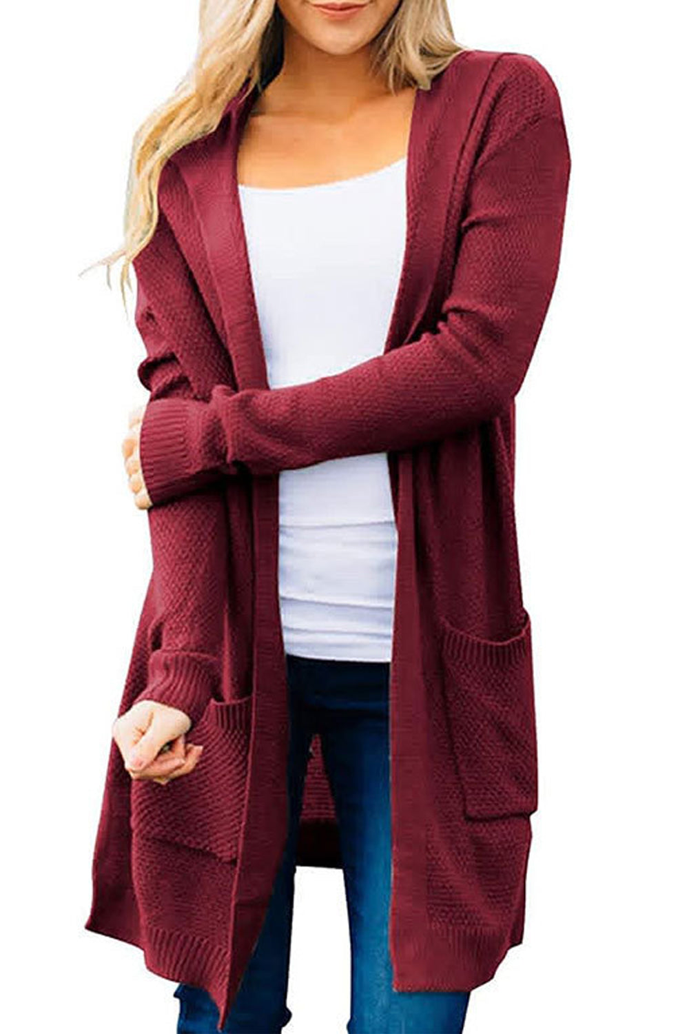 Women Knitted Long Sleeve Front Open Flap Pockets Styled Superb Solid Colored Winter Warm Casual Cardigan