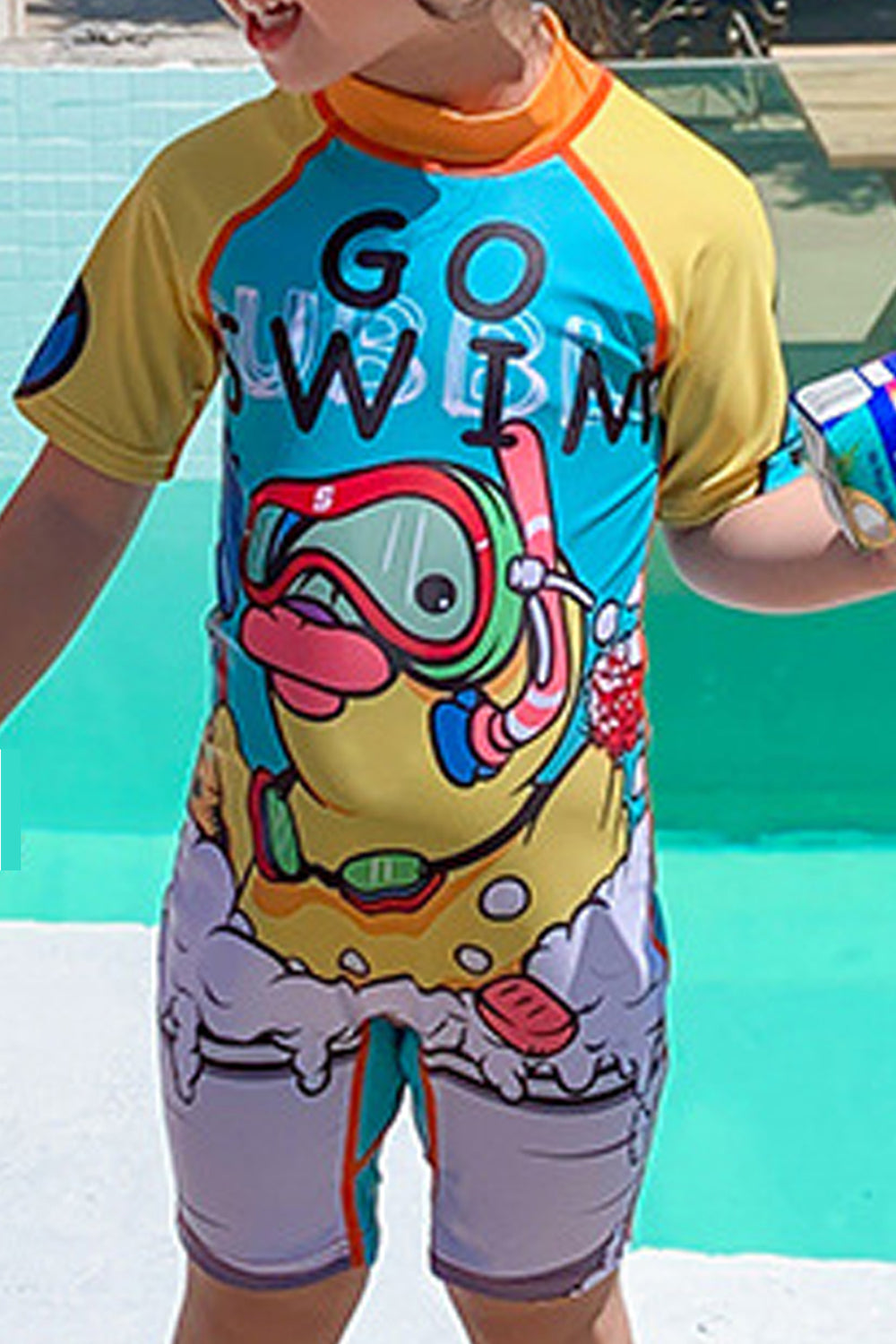 Kids Girls Iconic Cartoon Pattern Thin & Breathable Round Neck Slim Fit Pool Swimwear