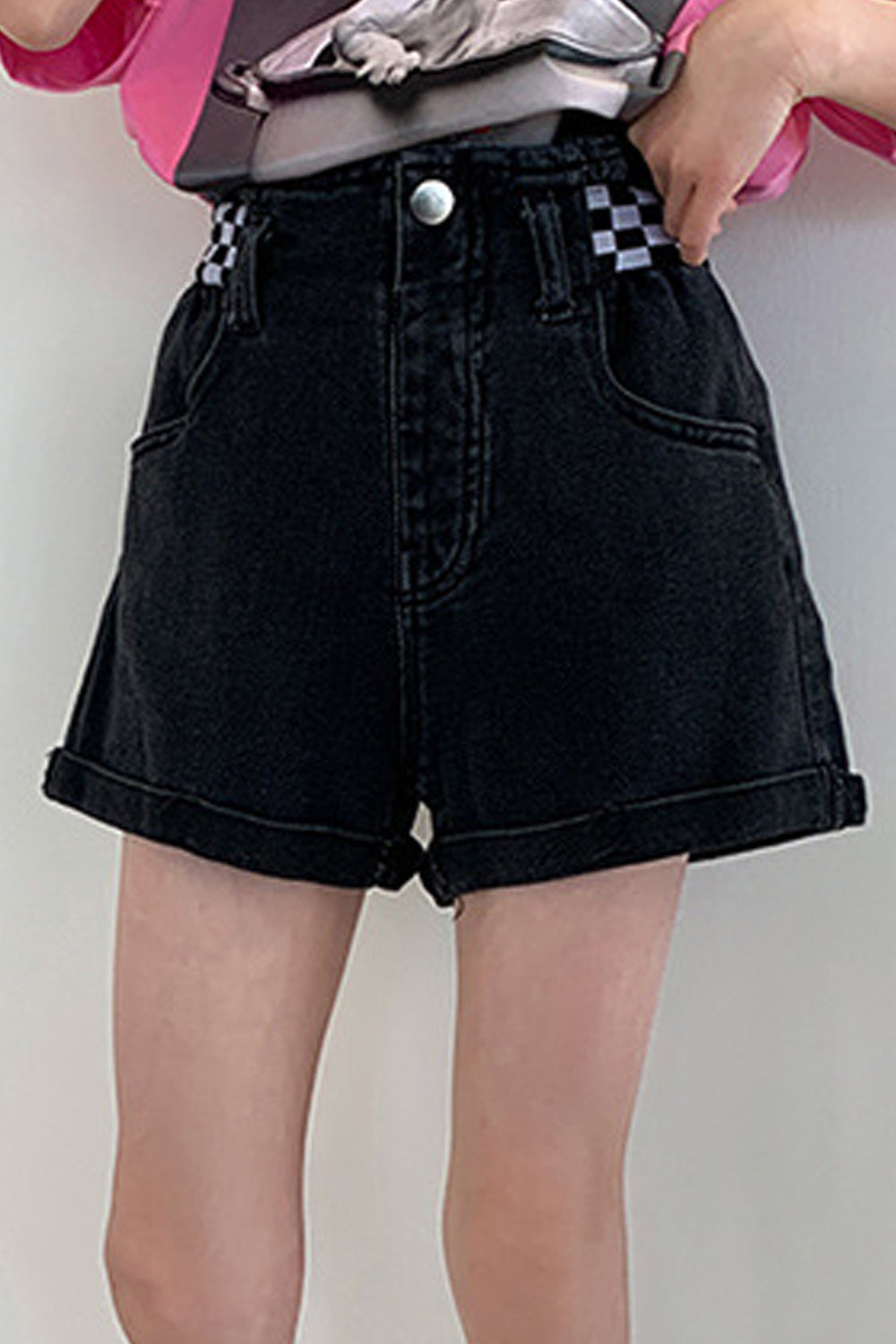 Kids Girls Stylish Elasticated Waist Solid Pattern Summer Denim Short