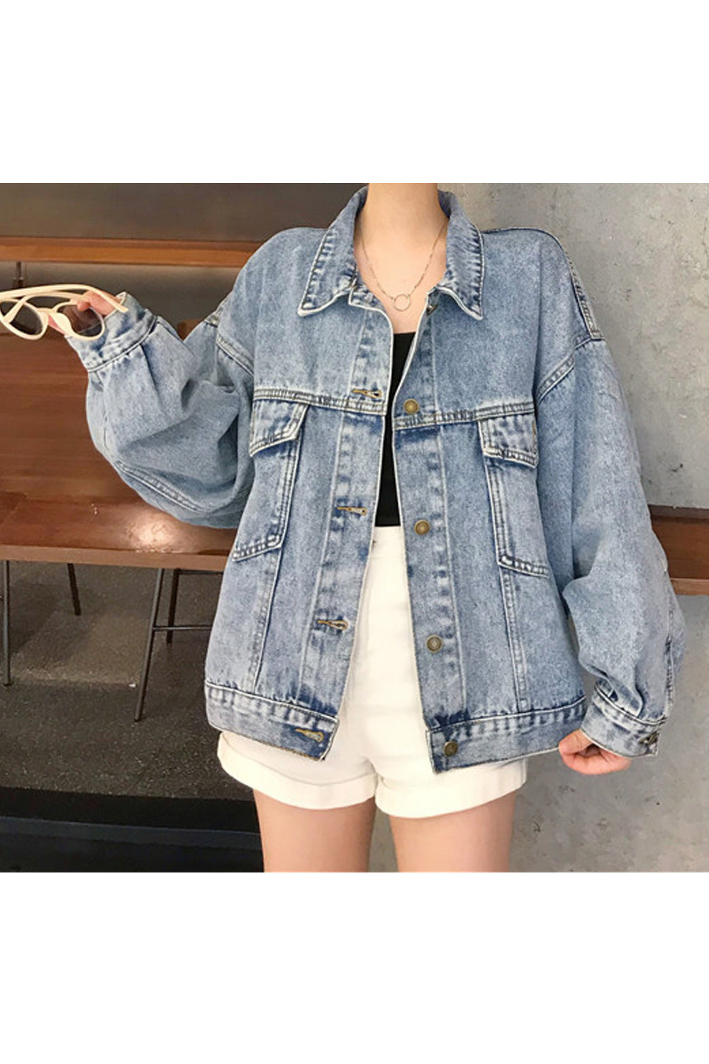 Women Collar Neck Puff Long Sleeve Superb Relaxing Modern Denim Jacket