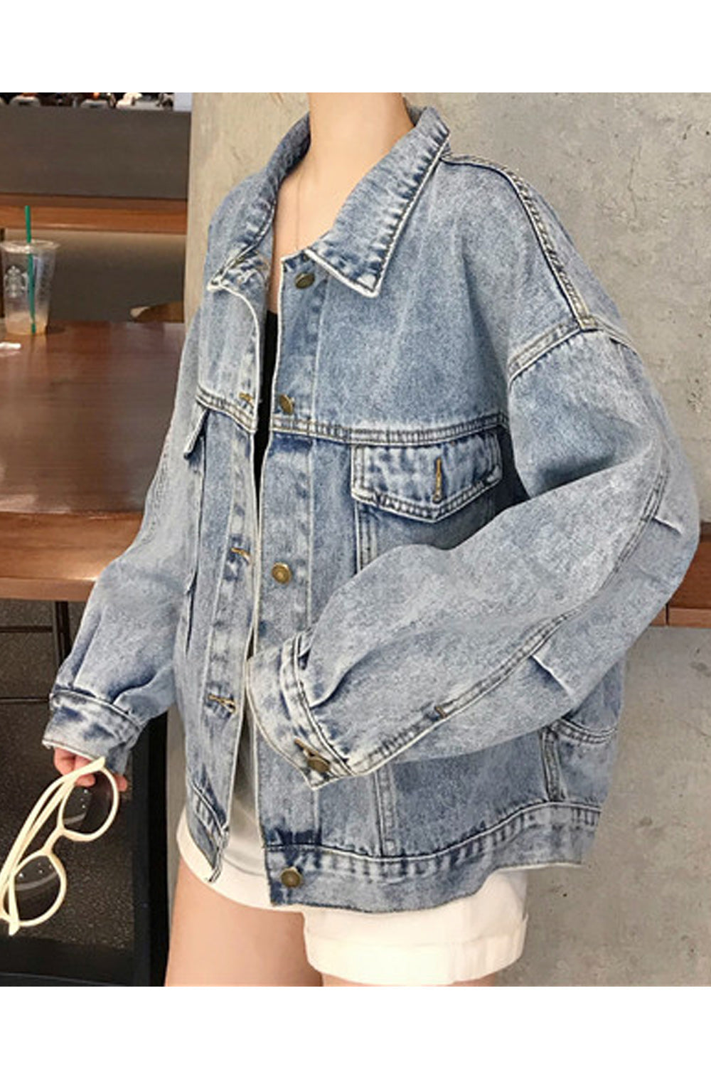 Women Collar Neck Puff Long Sleeve Superb Relaxing Modern Denim Jacket