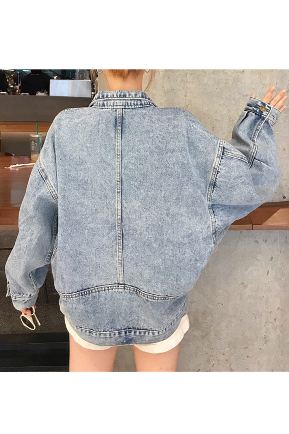 Women Collar Neck Puff Long Sleeve Superb Relaxing Modern Denim Jacket