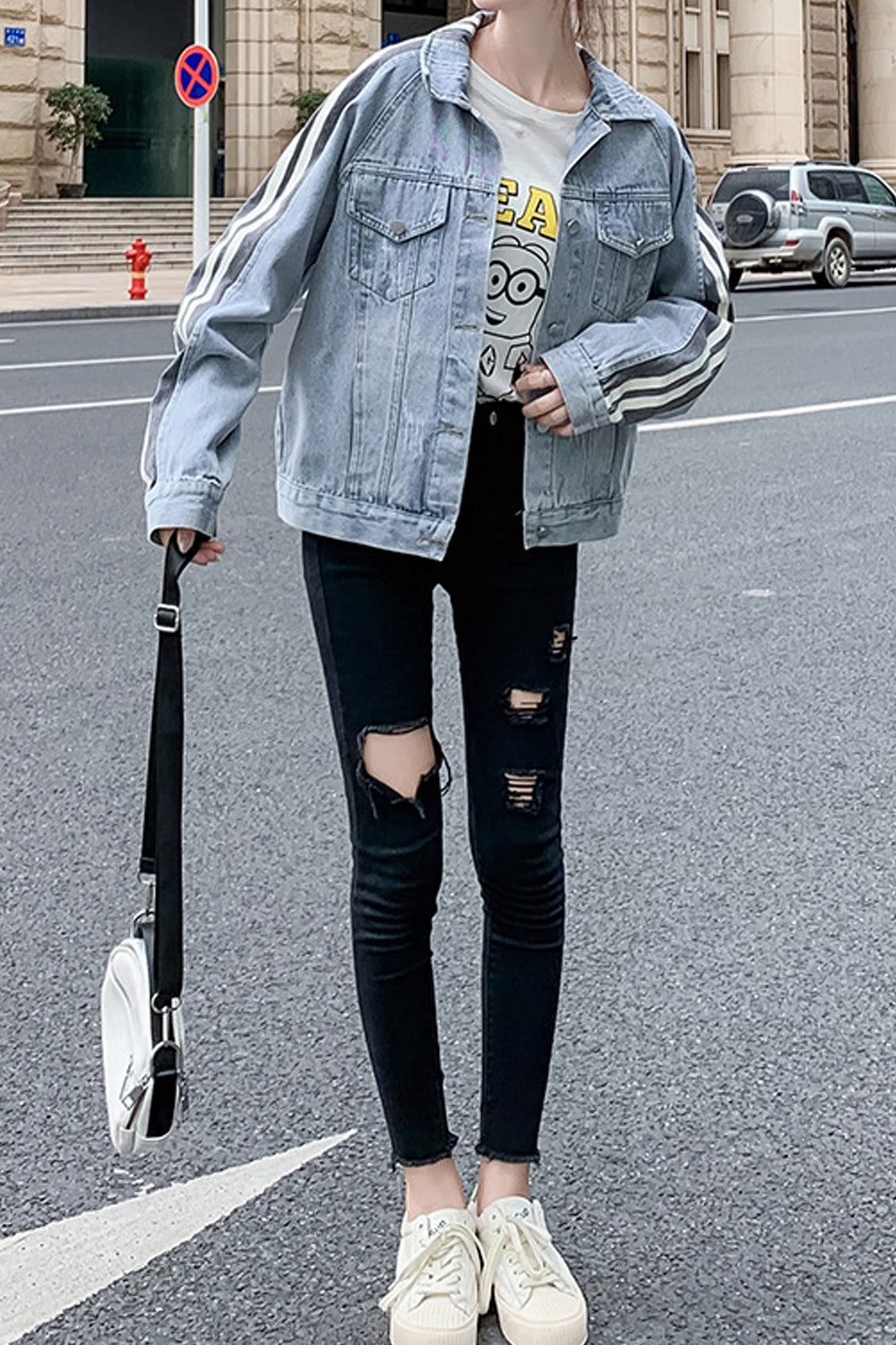 Women Breathable Long Sleeve Thick Modern Collar Neck Classy Denim Jacket