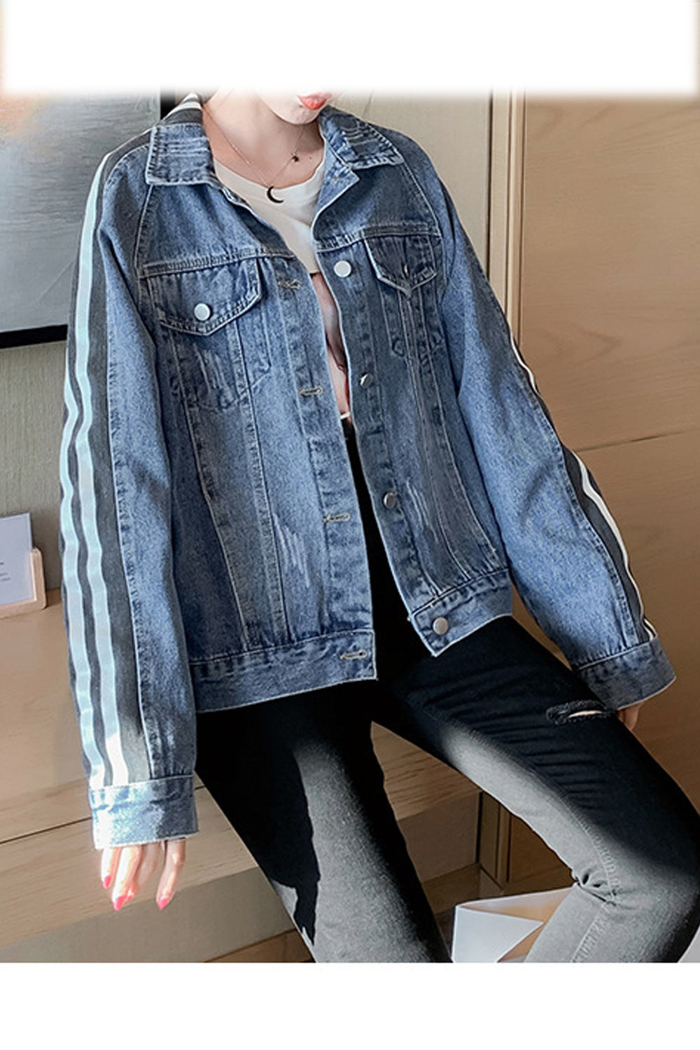 Women Breathable Long Sleeve Thick Modern Collar Neck Classy Denim Jacket