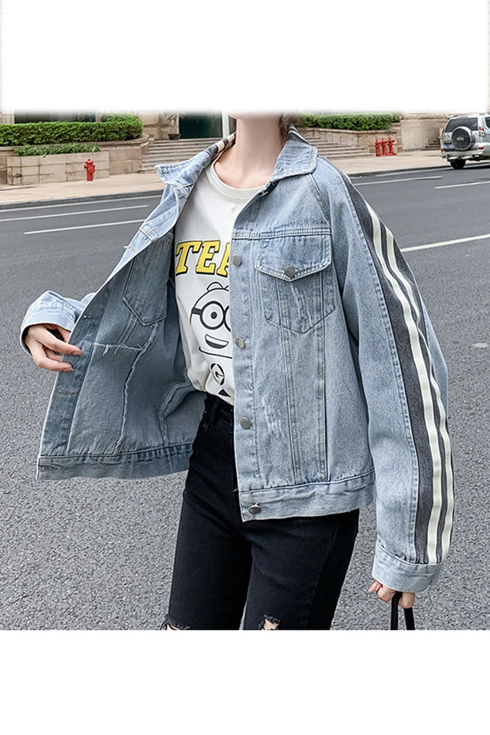 Women Breathable Long Sleeve Thick Modern Collar Neck Classy Denim Jacket