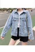 Women Sequins Pattern Thick Long Sleeve Collar Neck Fantastic Denim Jacket