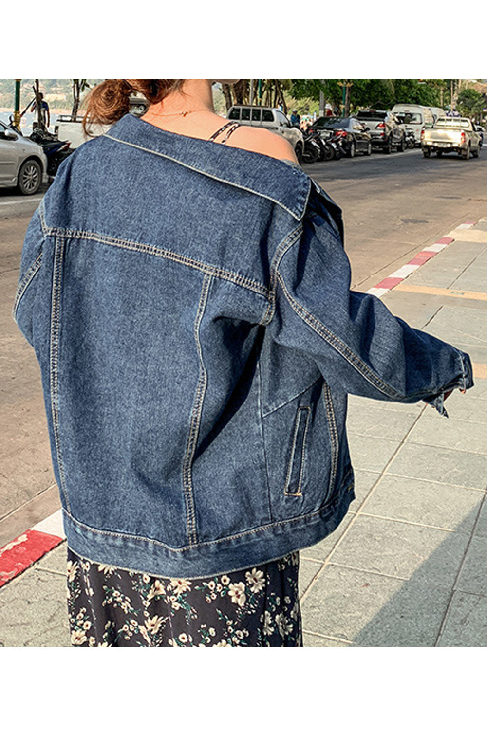 Women Button Down Convenient Loose Long Sleeve Awesome Collar Neck Denim Jacket