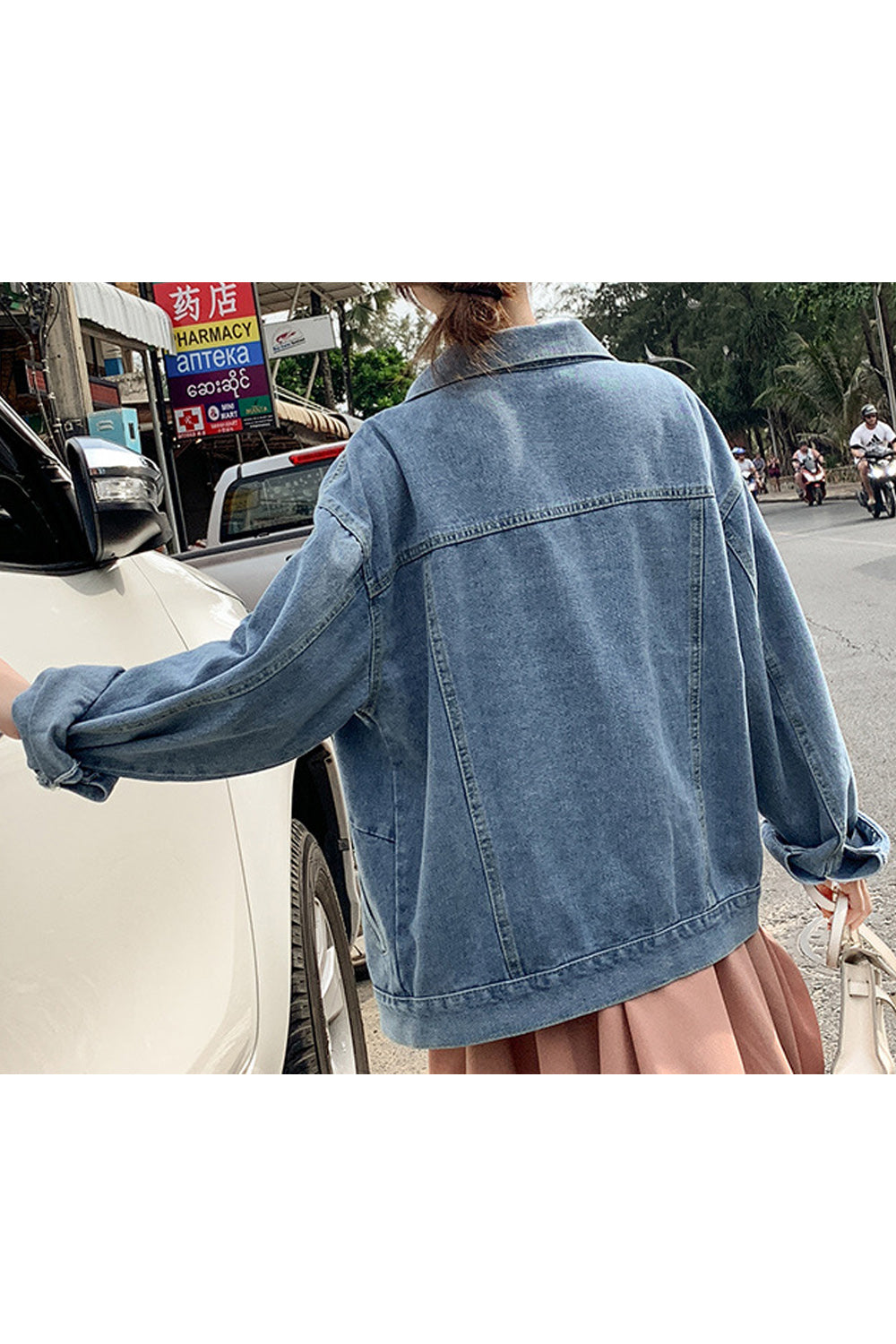 Women Button Down Convenient Loose Long Sleeve Awesome Collar Neck Denim Jacket