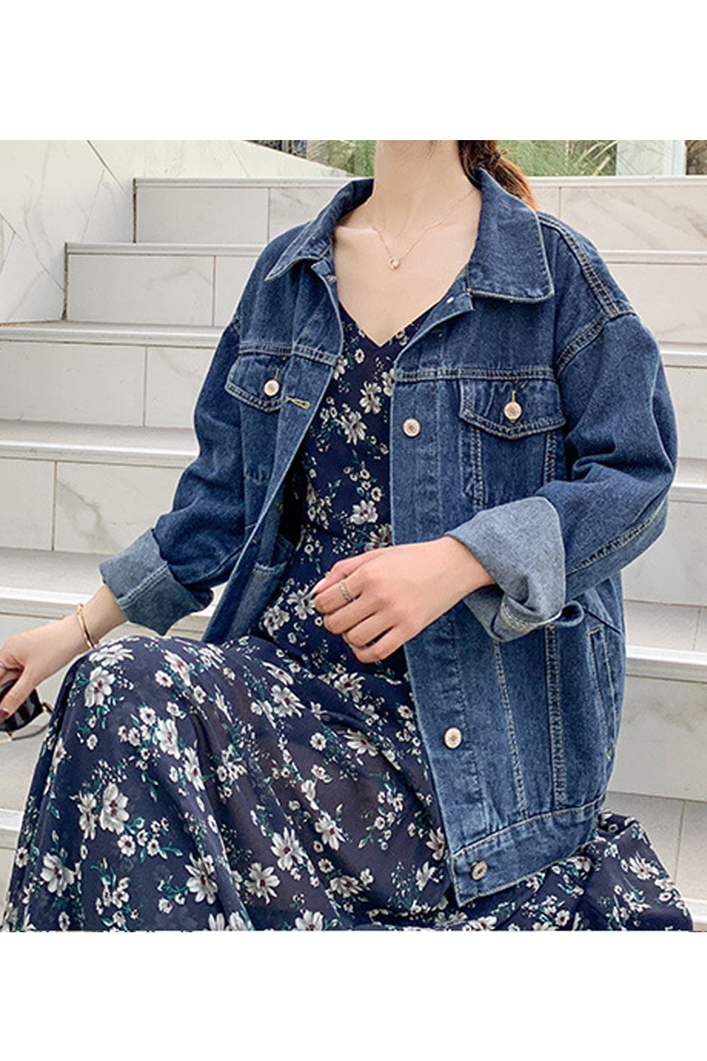 Women Button Down Convenient Loose Long Sleeve Awesome Collar Neck Denim Jacket