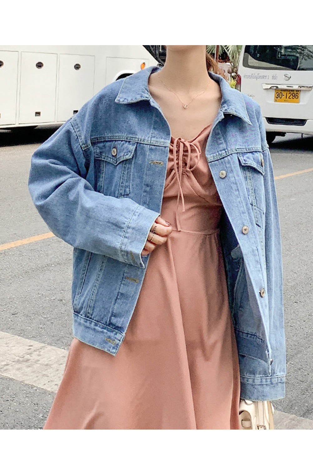 Women Button Down Convenient Loose Long Sleeve Awesome Collar Neck Denim Jacket