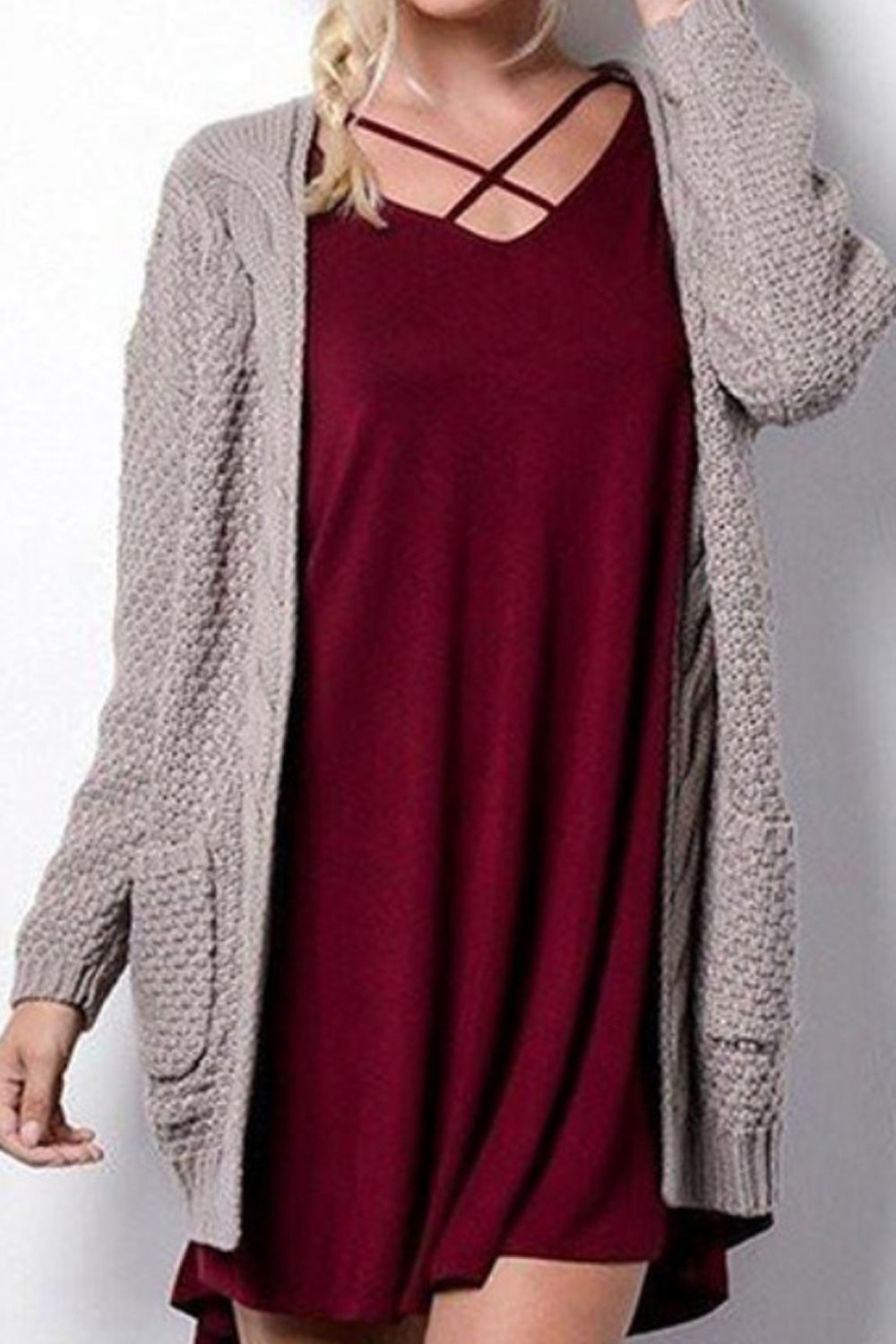 Women Pocket Styling Long Sleeve Thick Solid Pattern Cozy Cardigan