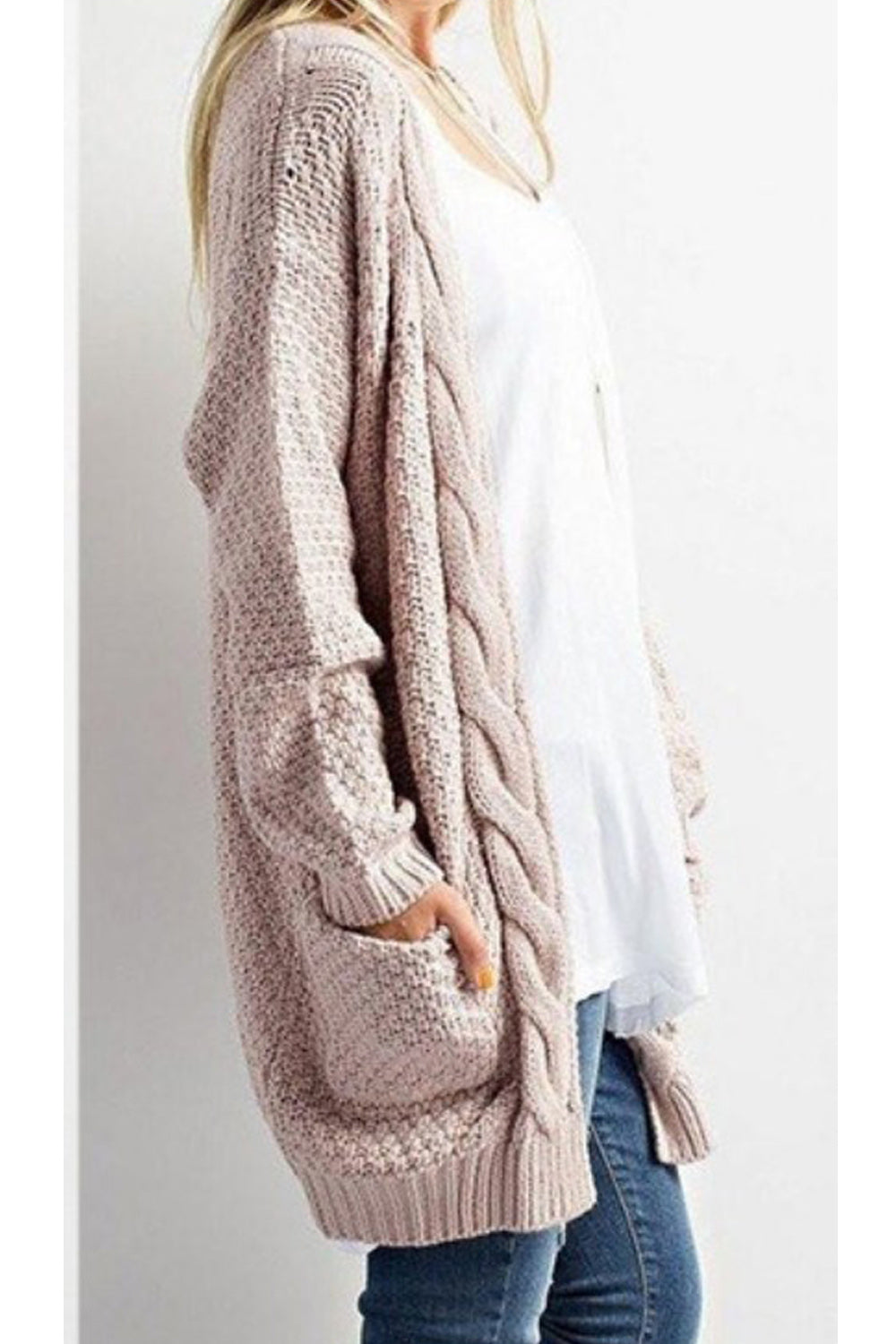 Women Pocket Styling Long Sleeve Thick Solid Pattern Cozy Cardigan