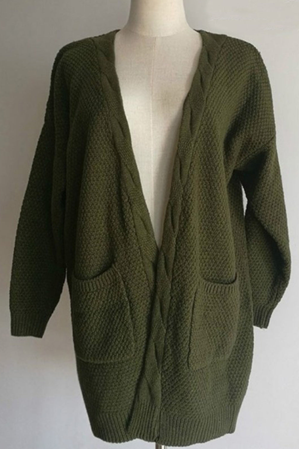 Women Pocket Styling Long Sleeve Thick Solid Pattern Cozy Cardigan