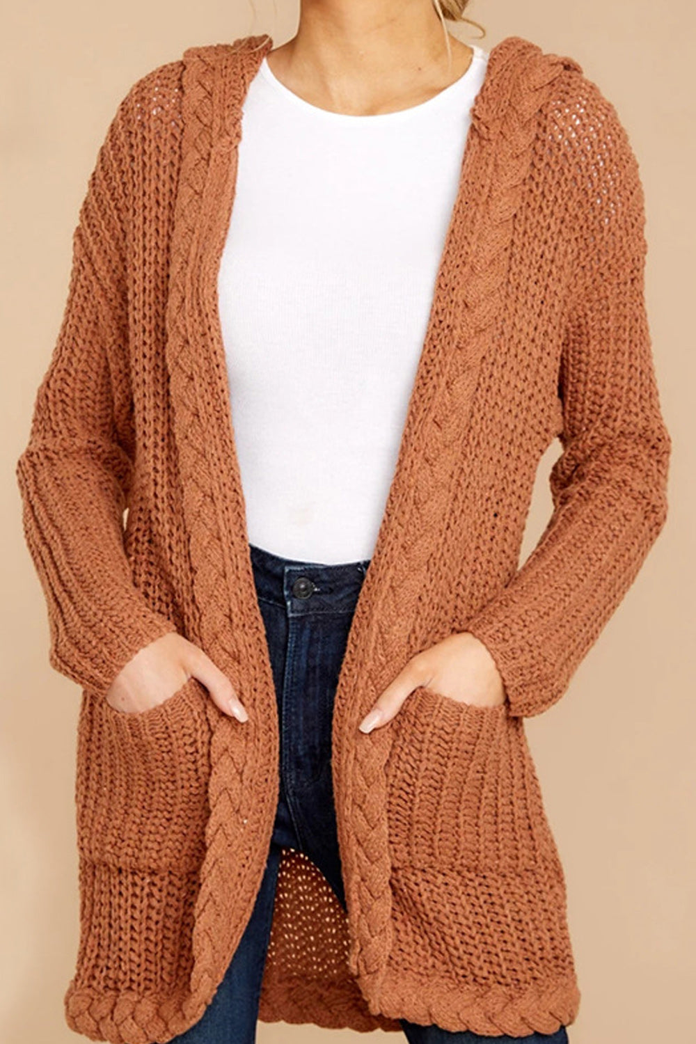 Women Warm Hooded Neck Perfect Winter Casual Solid Colored Cardigan