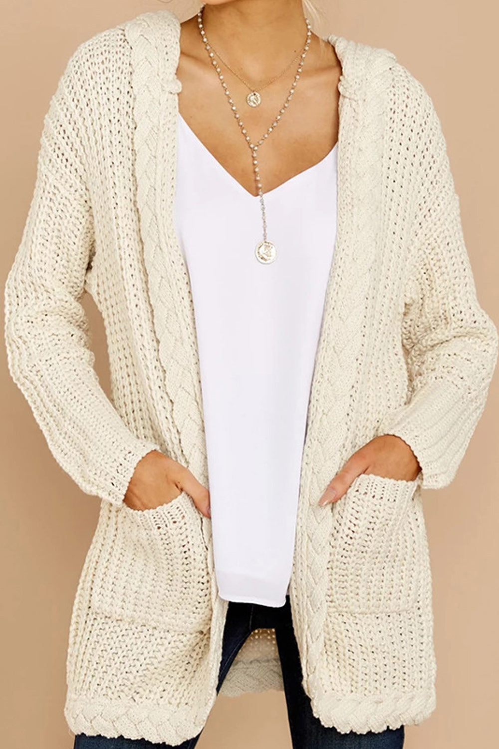 Women Warm Hooded Neck Perfect Winter Casual Solid Colored Cardigan