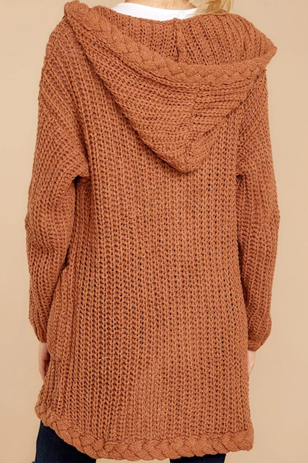 Women Warm Hooded Neck Perfect Winter Casual Solid Colored Cardigan
