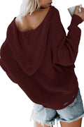 Women Elegant Zipper Closure Long Sleeve Hood Neck Cozy Cardigan