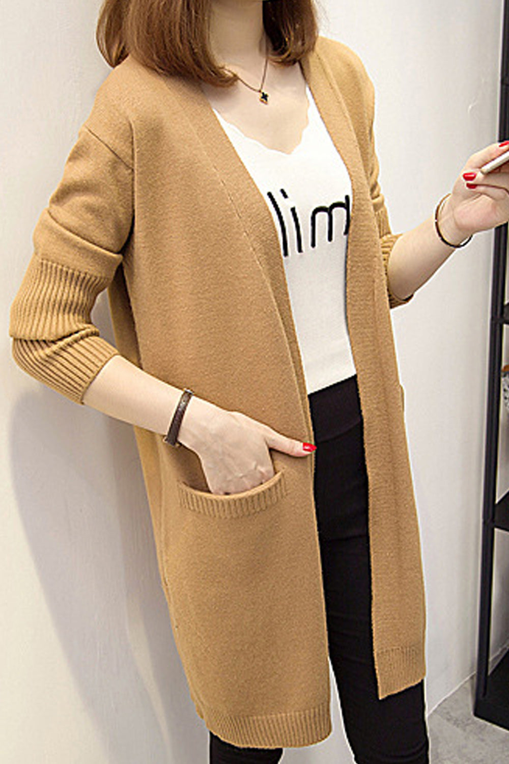 Women Long Length Warm Solid Colored Beautiful Winter Cardigan