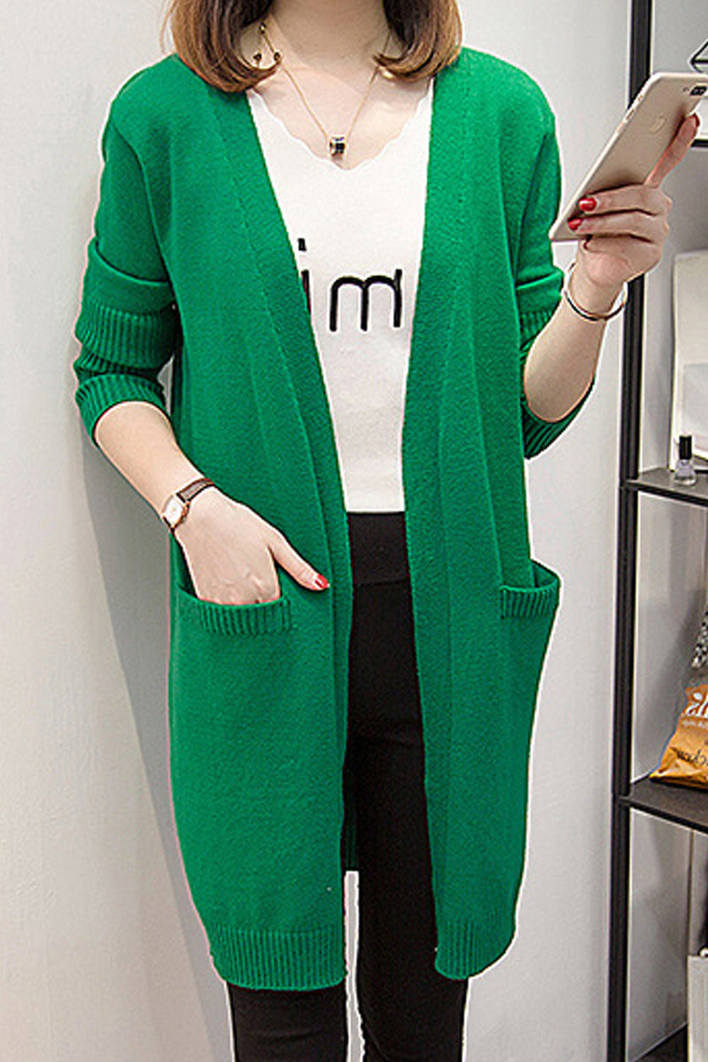 Women Long Length Warm Solid Colored Beautiful Winter Cardigan
