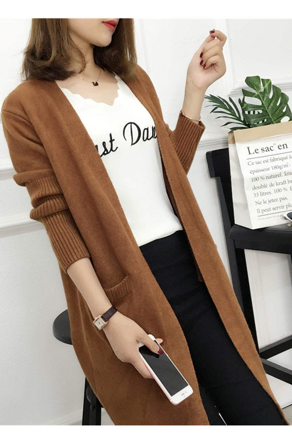 Women Long Length Warm Solid Colored Beautiful Winter Cardigan