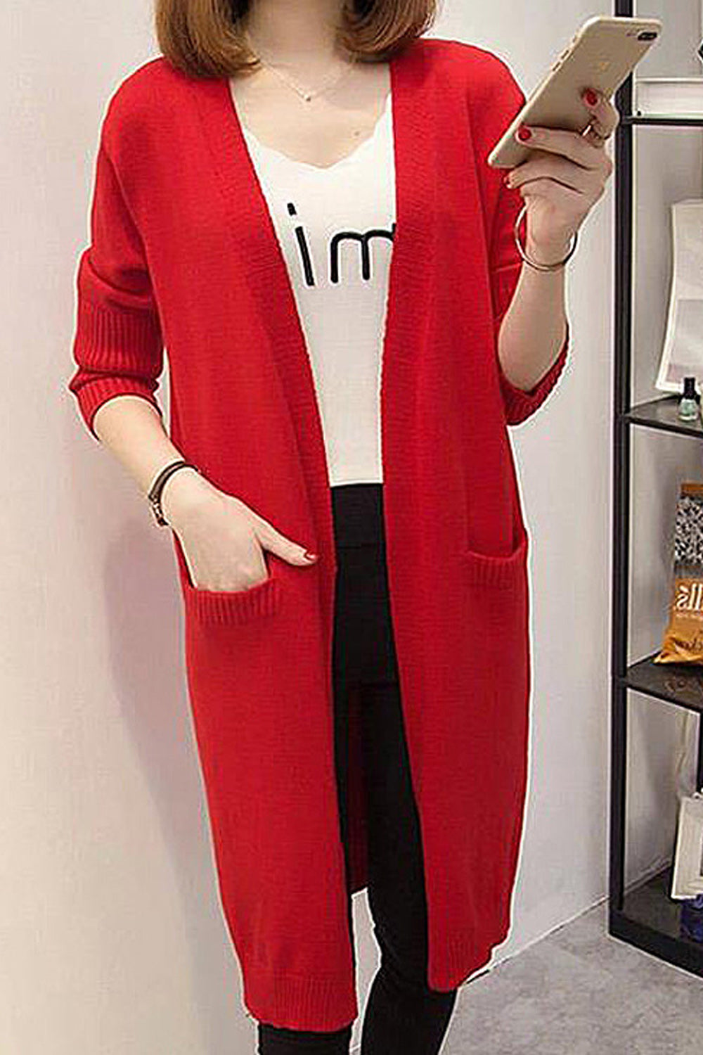Women Long Length Warm Solid Colored Beautiful Winter Cardigan