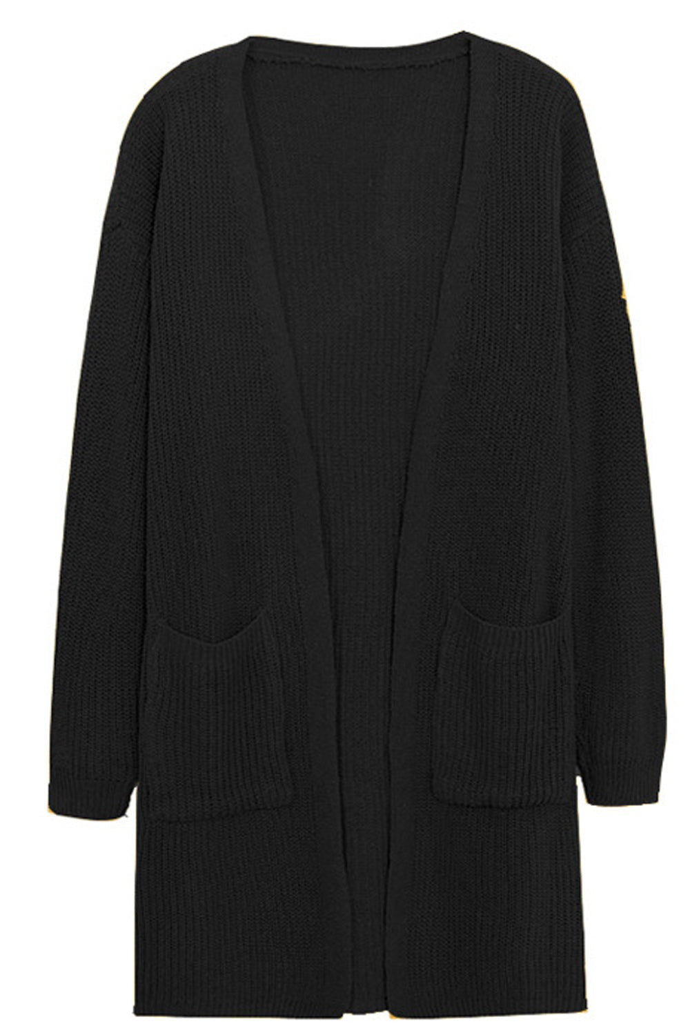 Women Front Open Solid Colored Double Pocket Styling Warm Cardigan
